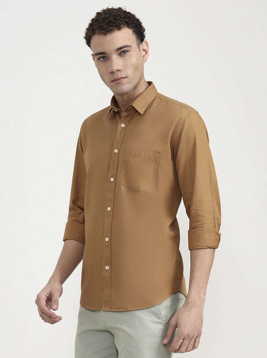 Fawn Solid Tailored Fit Semi Casual Shirt | Greenfibre