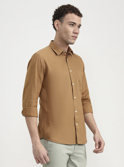 Fawn Solid Tailored Fit Semi Casual Shirt | Greenfibre