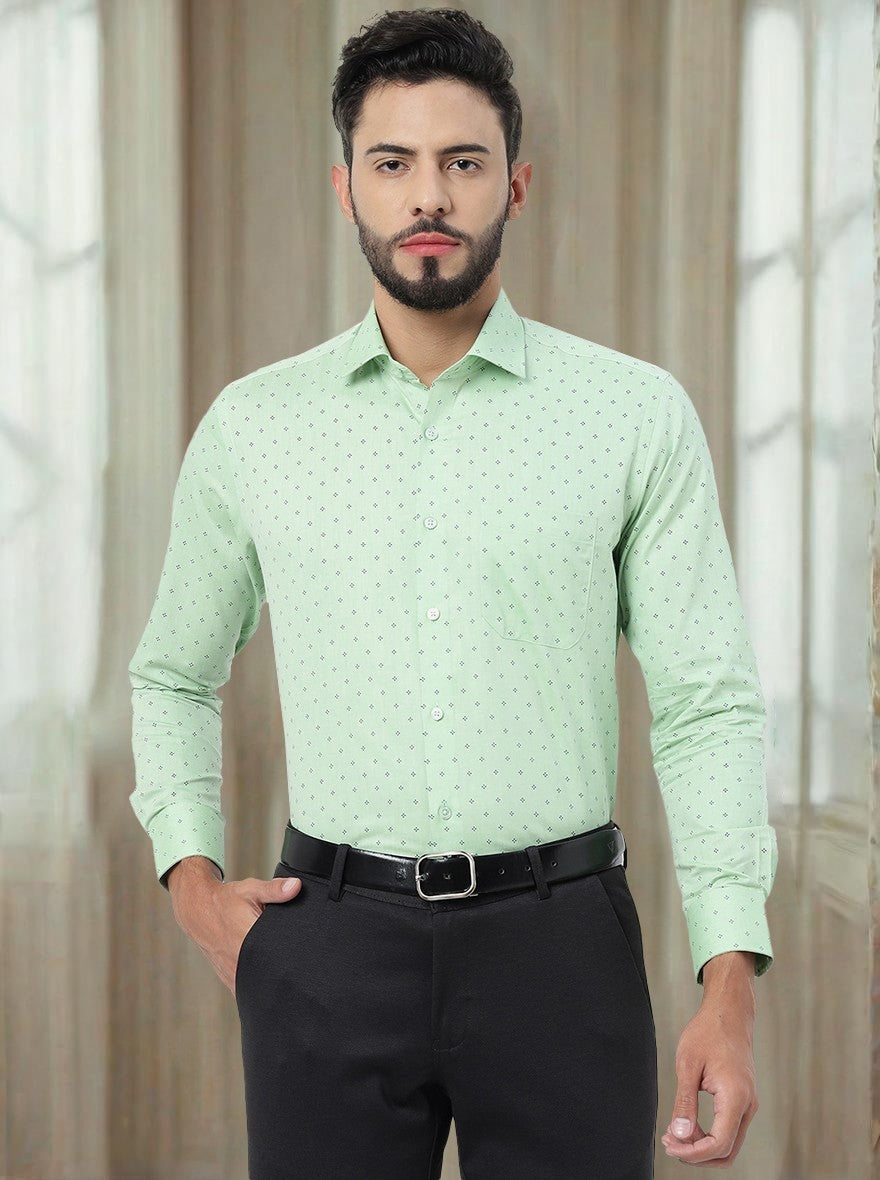 Green Printed Slim Fit Formal Shirt | Greenfibre