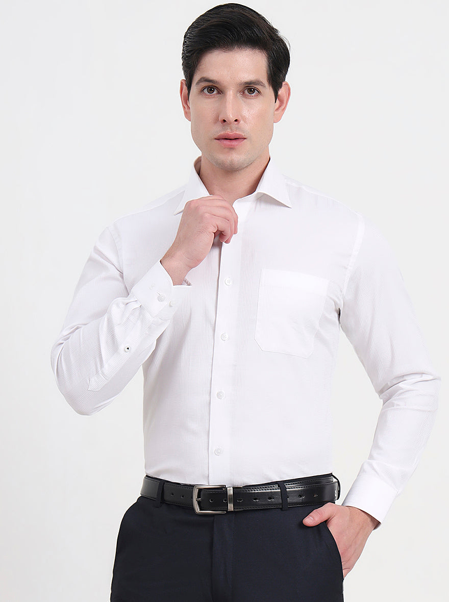 White Solid Slim Fit Formal Shirt | Metal