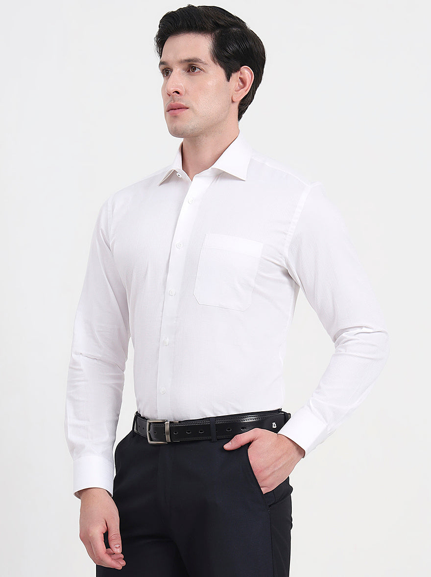 White Solid Slim Fit Formal Shirt | Metal