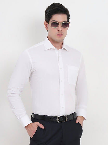 White Solid Slim Fit Formal Shirt | Metal