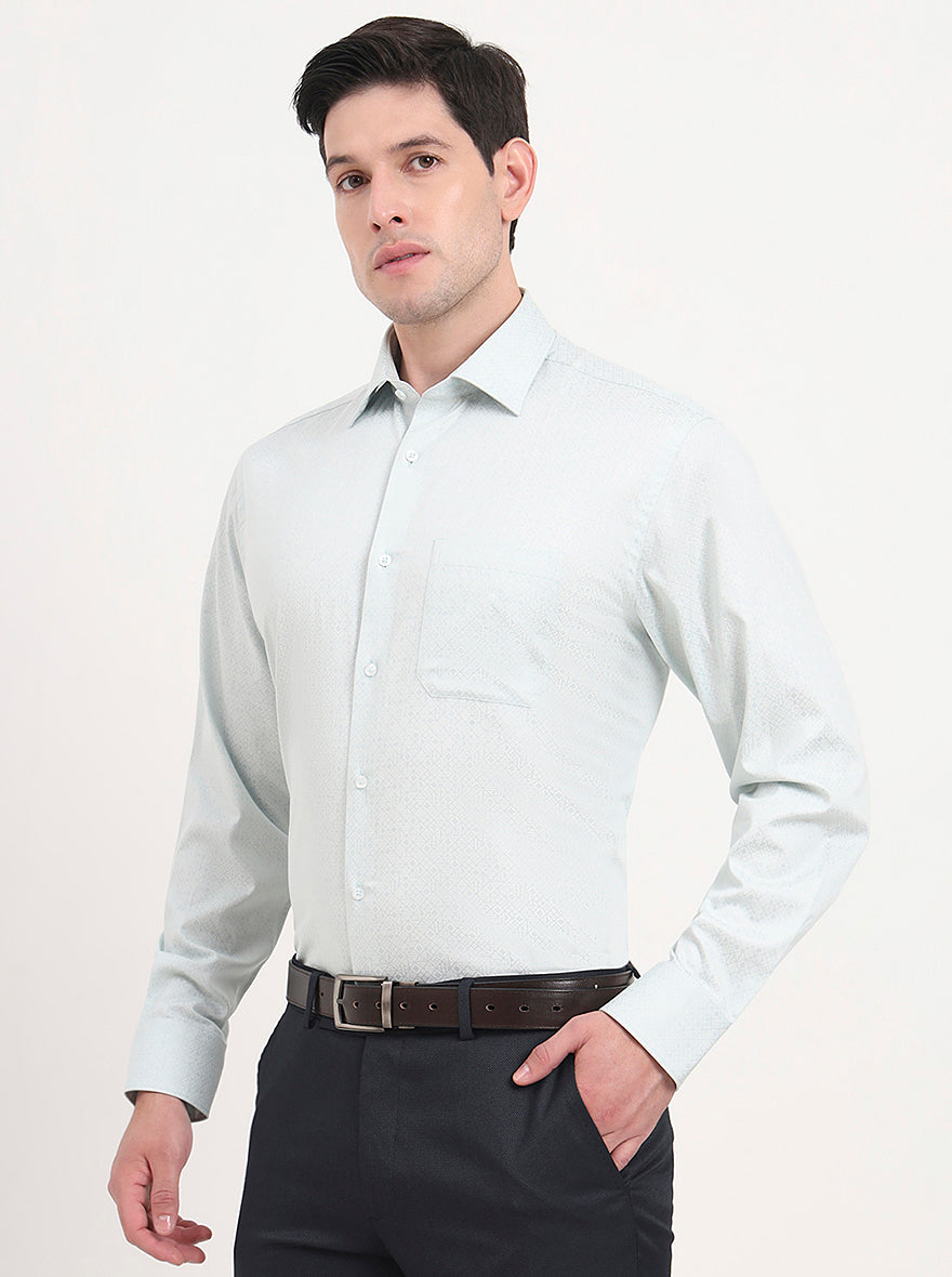 Pista & Green Printed Regular Fit Formal Shirt | JadeBlue