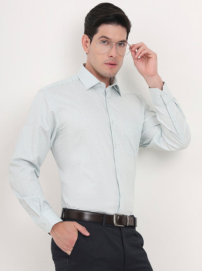 Pista & Green Printed Regular Fit Formal Shirt | JadeBlue
