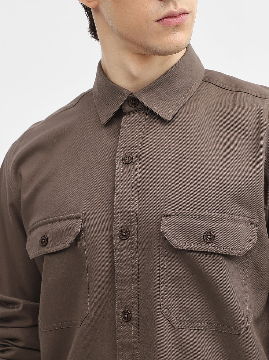 Grey Solid Slim Fit Casual Shirt | JadeBlue