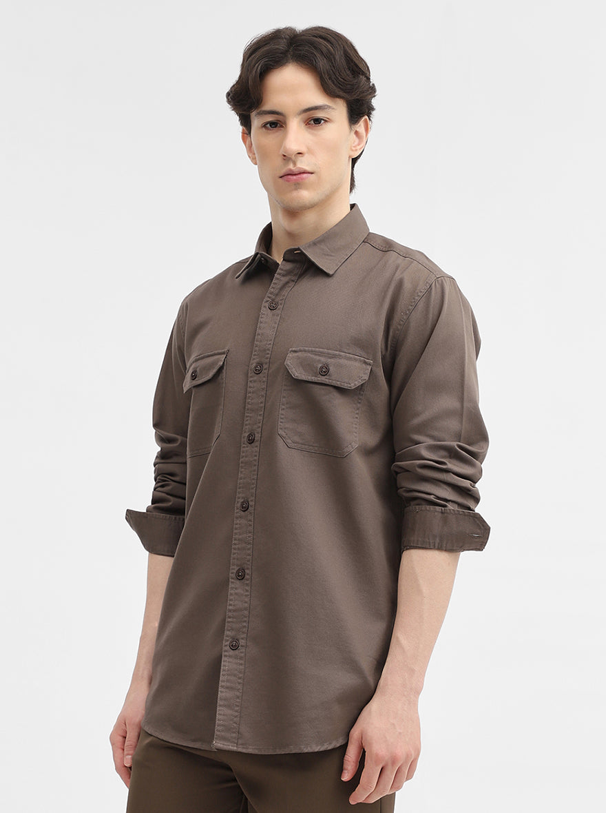 Grey Solid Slim Fit Casual Shirt | JadeBlue