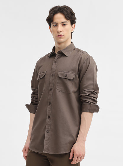 Grey Solid Slim Fit Casual Shirt | JadeBlue
