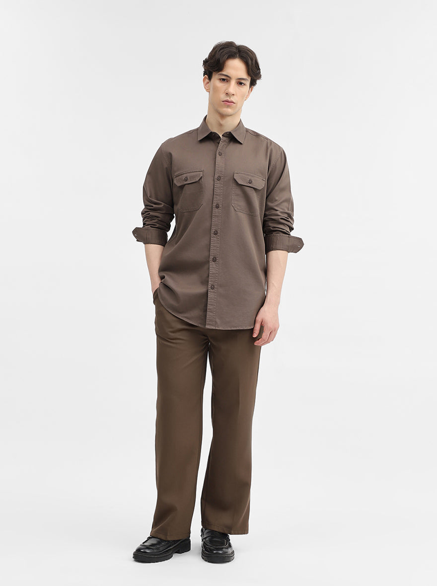 Grey Solid Slim Fit Casual Shirt | JadeBlue