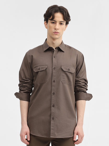 Grey Solid Slim Fit Casual Shirt | JadeBlue