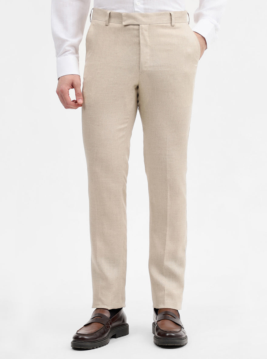 Natural Solid Slim Fit Formal Trouser | JadeBlue