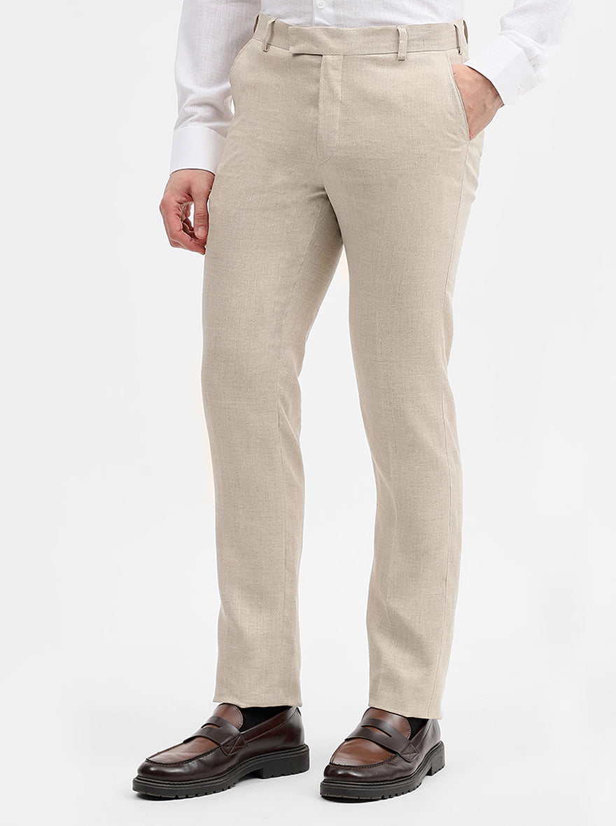 Natural Solid Slim Fit Formal Trouser | JadeBlue