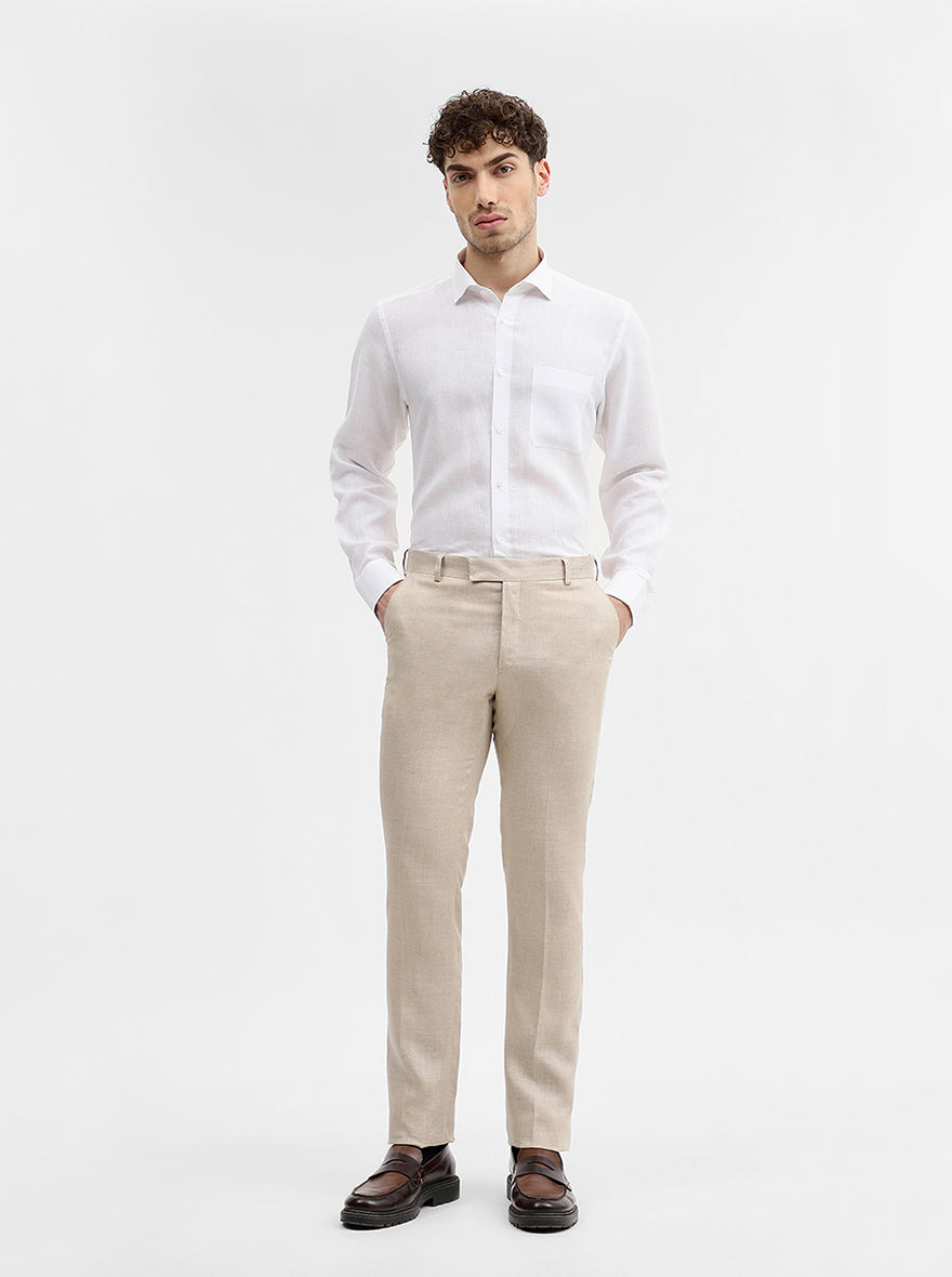 Natural Solid Slim Fit Formal Trouser | JadeBlue