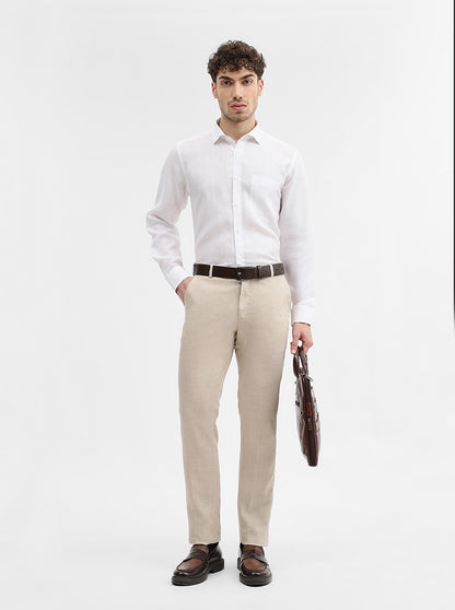 Natural Solid Slim Fit Formal Trouser | JadeBlue