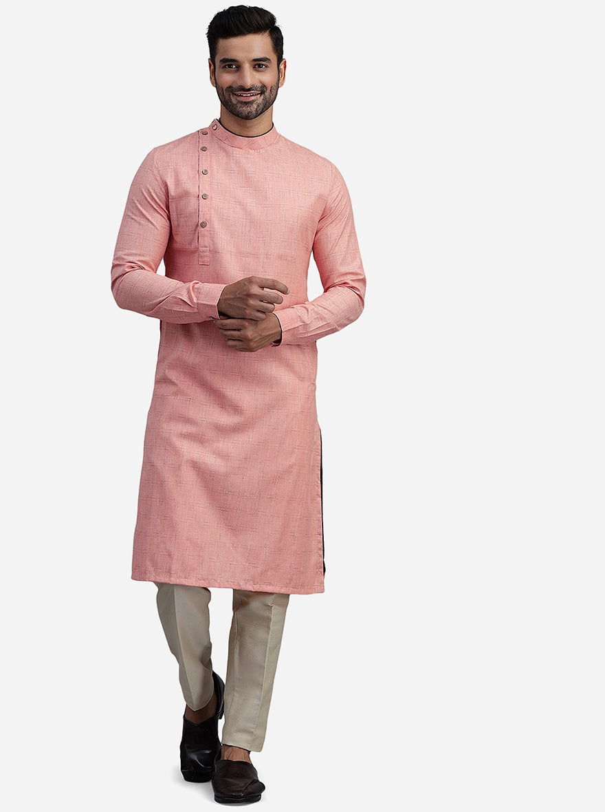 Coral Peach Cotton Blend Kurta | The Kurta Company