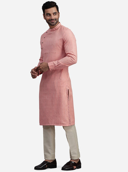 Coral Peach Cotton Blend Kurta | The Kurta Company