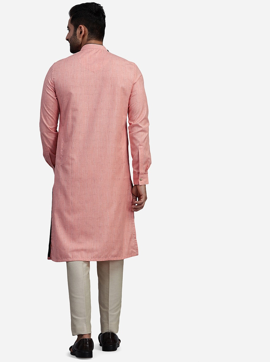 Coral Peach Cotton Blend Kurta | The Kurta Company