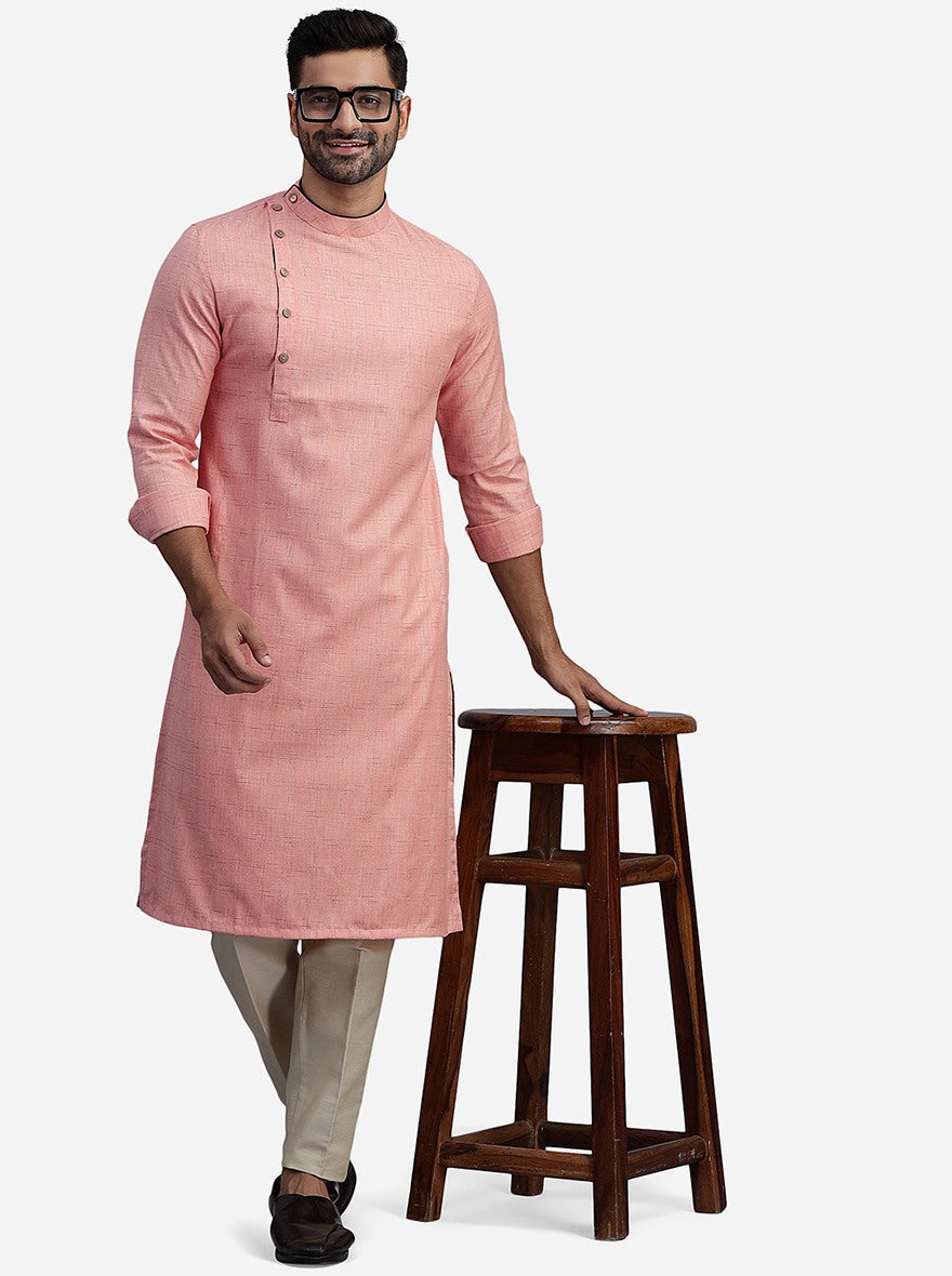 Coral Peach Cotton Blend Kurta | The Kurta Company