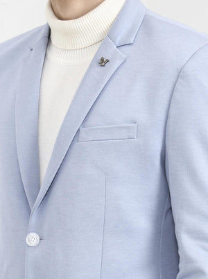 Blue Solid Regular Fit Blazer | Greenfibre