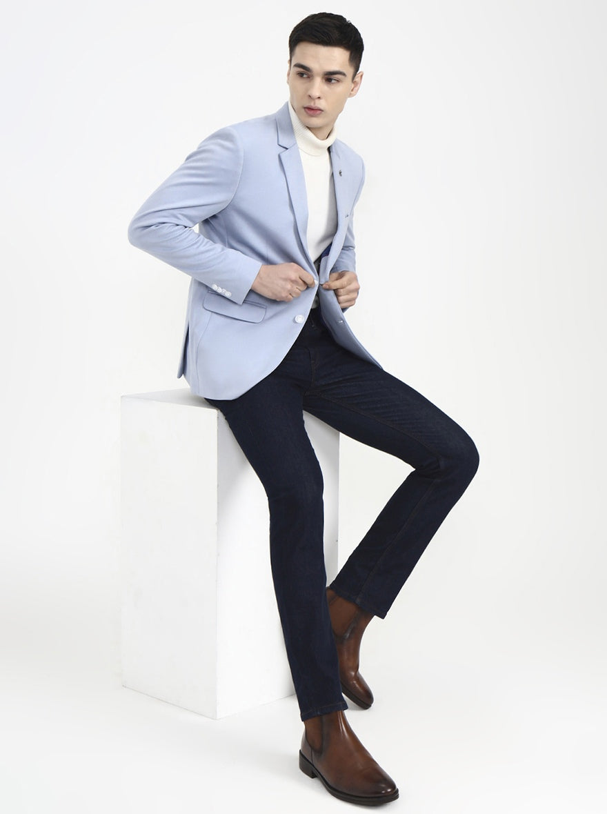 Blue Solid Regular Fit Blazer | Greenfibre