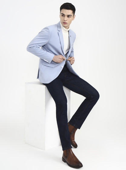 Blue Solid Regular Fit Blazer | Greenfibre