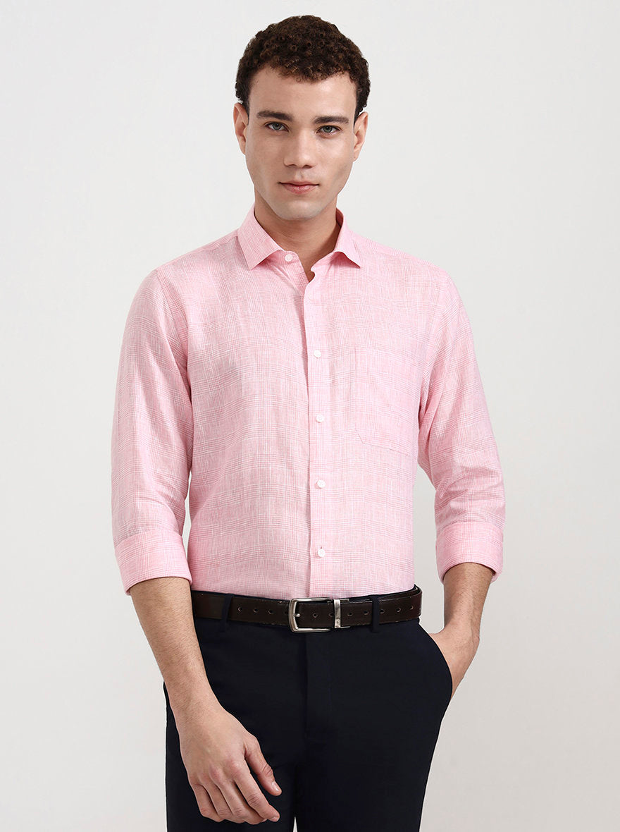 Pink Checked Slim Fit Formal Shirt | JadeBlue
