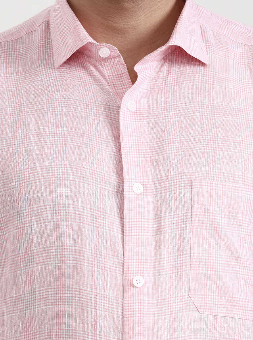 Pink Checked Slim Fit Formal Shirt | JadeBlue