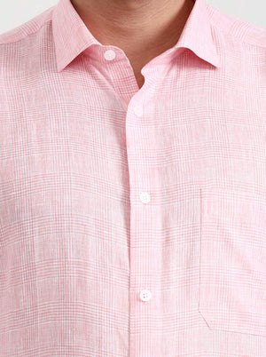 Pink Checked Slim Fit Formal Shirt | JadeBlue