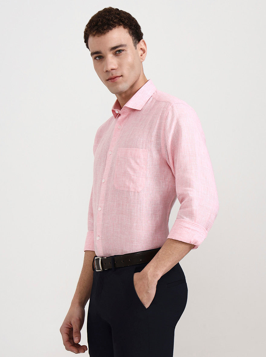 Pink Checked Slim Fit Formal Shirt | JadeBlue