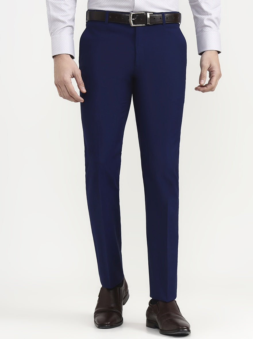 Blue Solid Slim Fit Formal Trouser | Metal