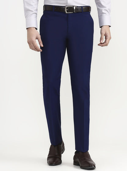 Blue Solid Slim Fit Formal Trouser | Metal