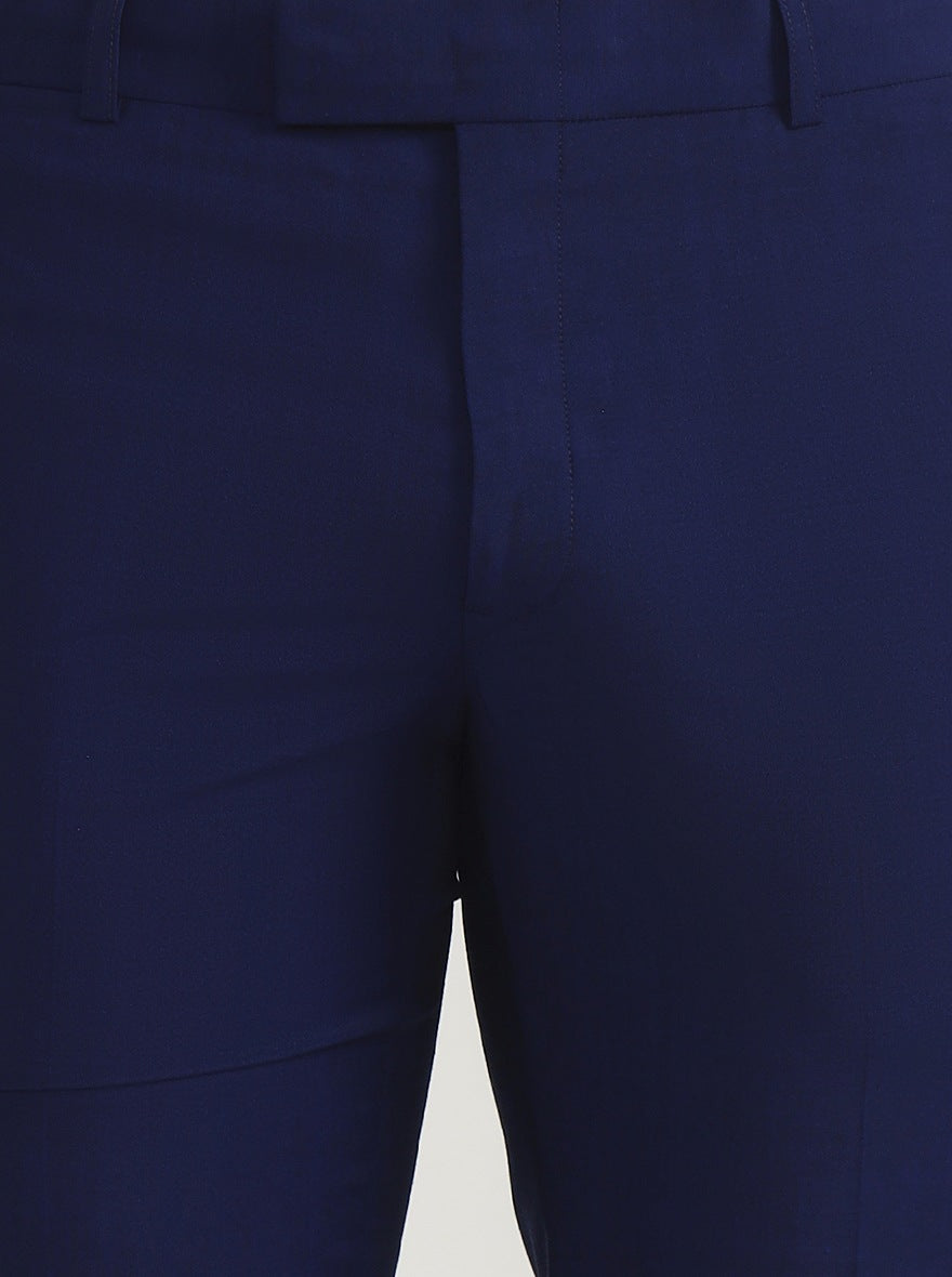 Blue Solid Slim Fit Formal Trouser | Metal