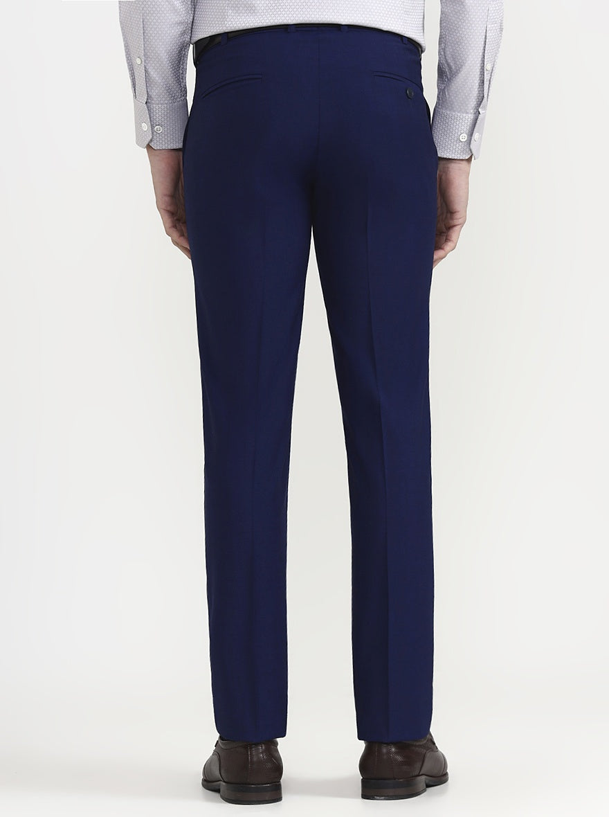 Blue Solid Slim Fit Formal Trouser | Metal