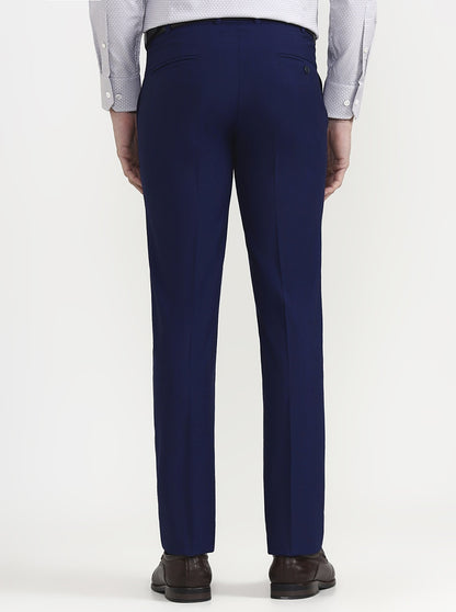 Blue Solid Slim Fit Formal Trouser | Metal
