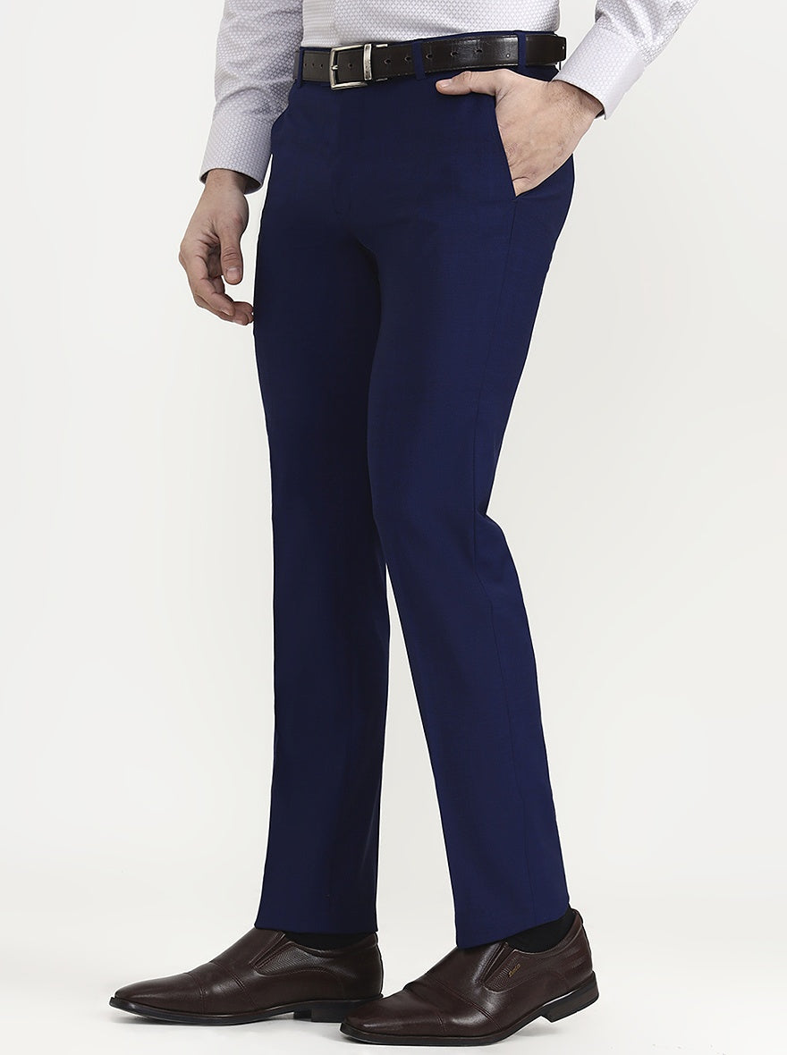 Blue Solid Slim Fit Formal Trouser | Metal
