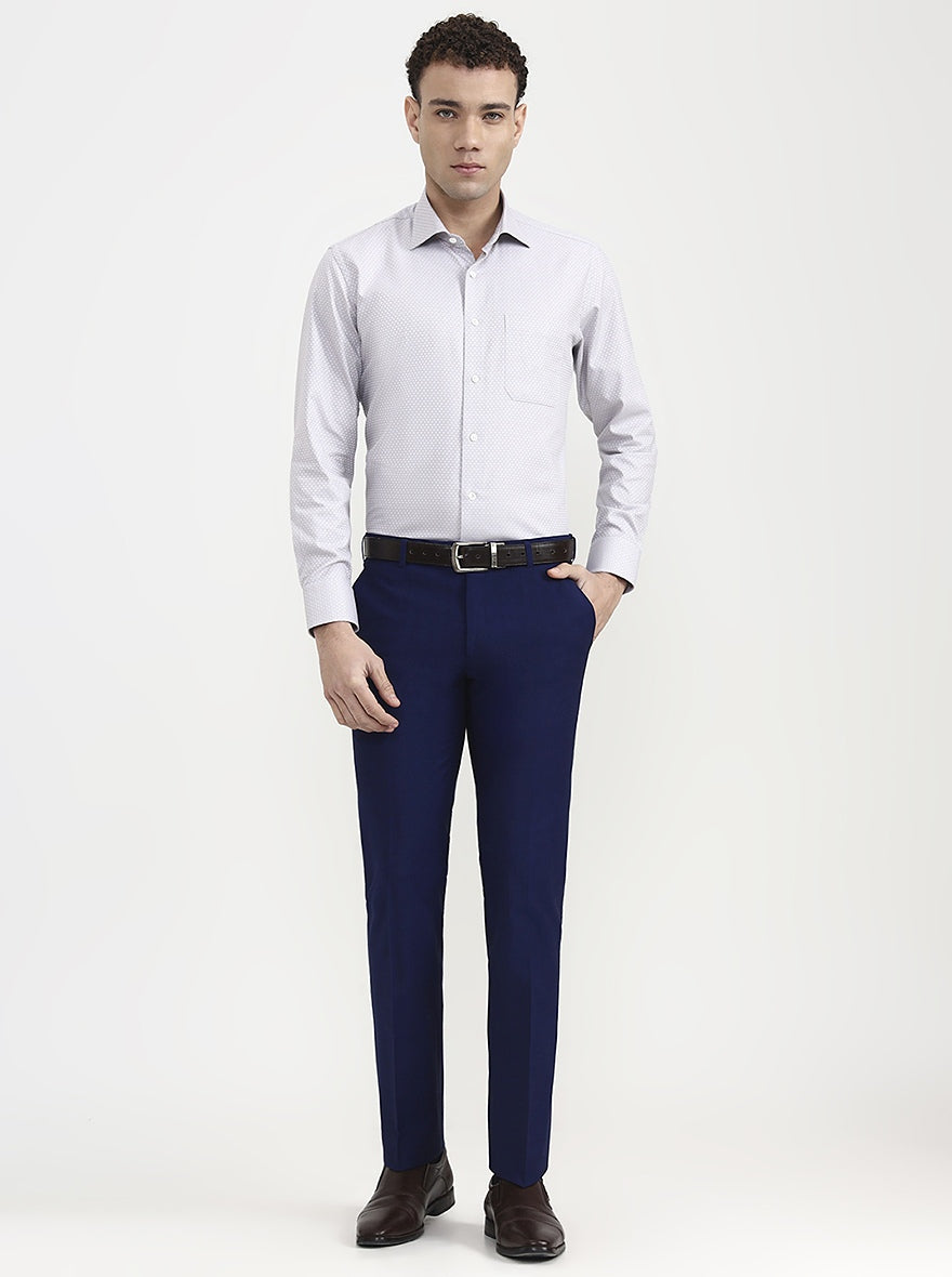 Blue Solid Slim Fit Formal Trouser | Metal