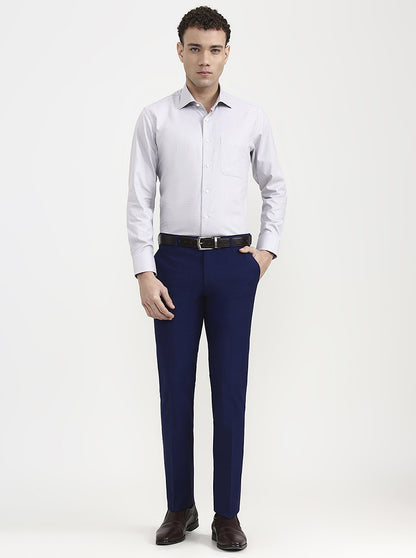 Blue Solid Slim Fit Formal Trouser | Metal