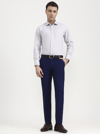 Blue Solid Slim Fit Formal Trouser | Metal