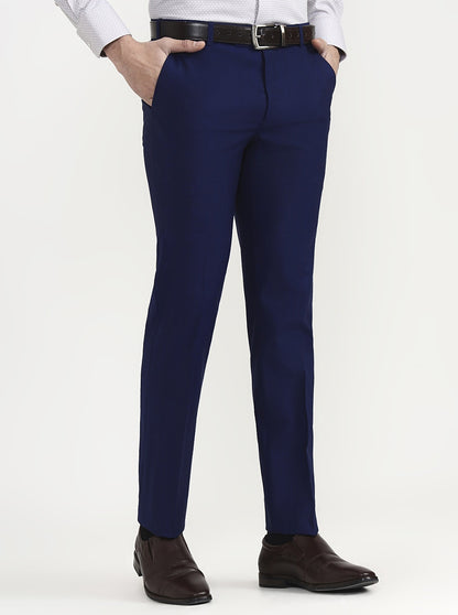 Blue Solid Slim Fit Formal Trouser | Metal
