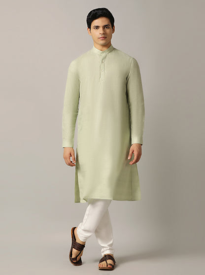 Light Green Solid Regular Fit Modi Kurta | JadeBlue