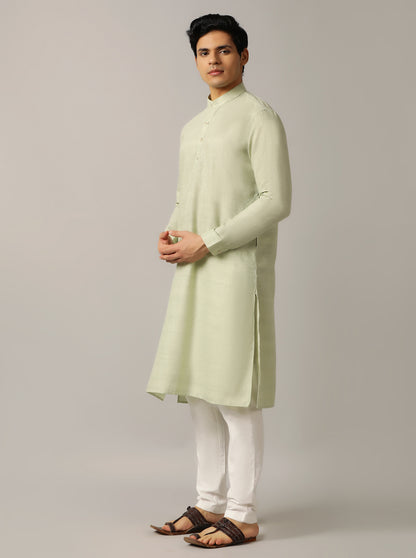 Light Green Solid Regular Fit Modi Kurta | JadeBlue