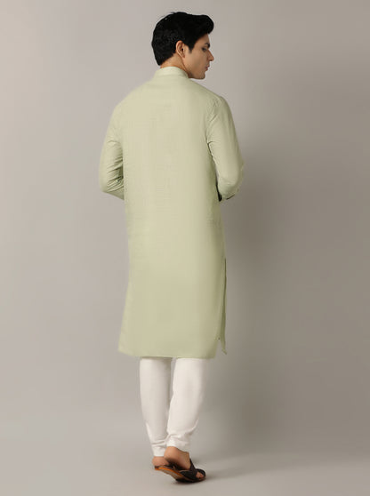 Light Green Solid Regular Fit Modi Kurta | JadeBlue