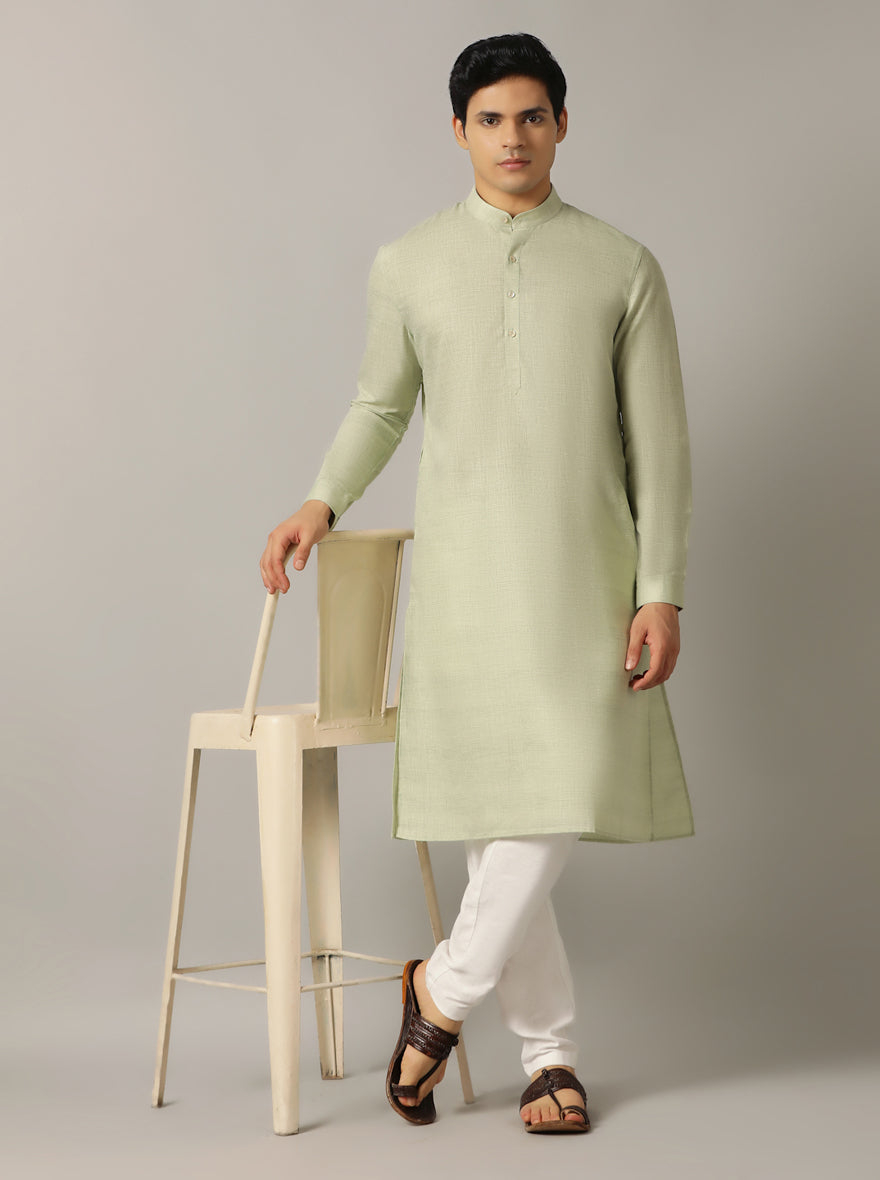 Light Green Solid Regular Fit Modi Kurta | JadeBlue