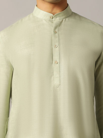 Light Green Solid Regular Fit Modi Kurta | JadeBlue