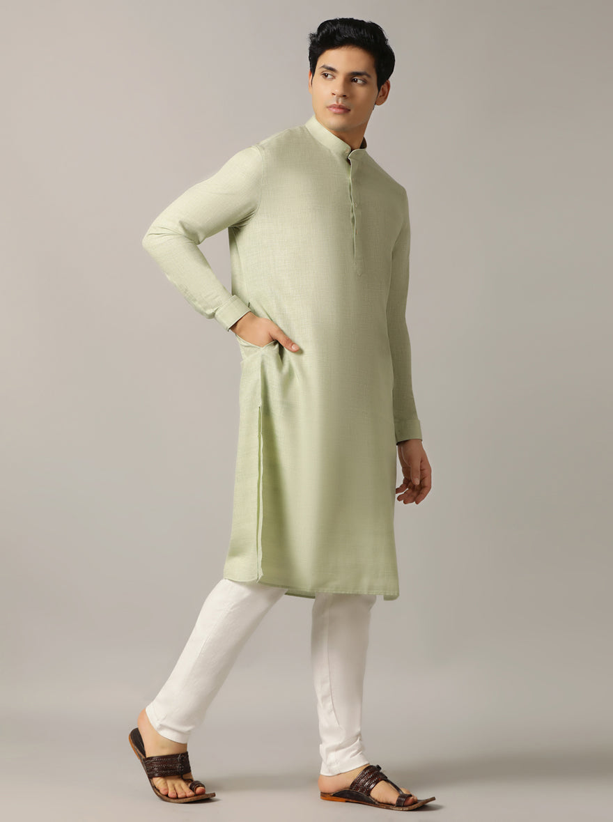 Light Green Solid Regular Fit Modi Kurta | JadeBlue