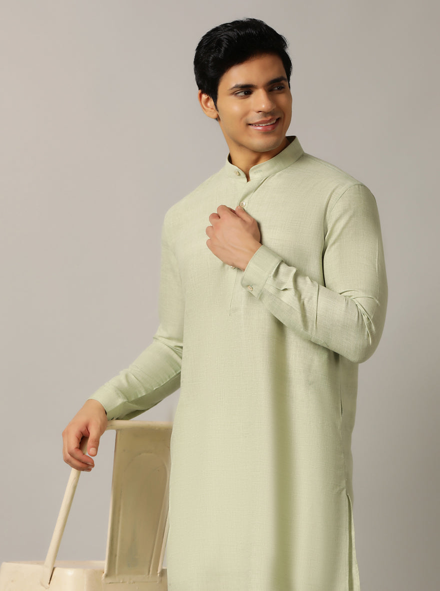 Light Green Solid Regular Fit Modi Kurta | JadeBlue