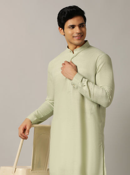 Light Green Solid Regular Fit Modi Kurta | JadeBlue