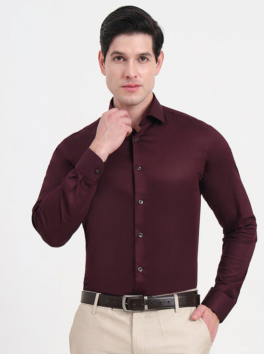 Maroon Solid Slim Fit Party Wear Shirt | Wyre