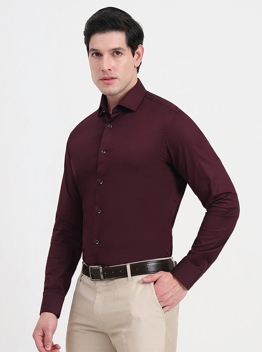 Maroon Solid Slim Fit Party Wear Shirt | Wyre