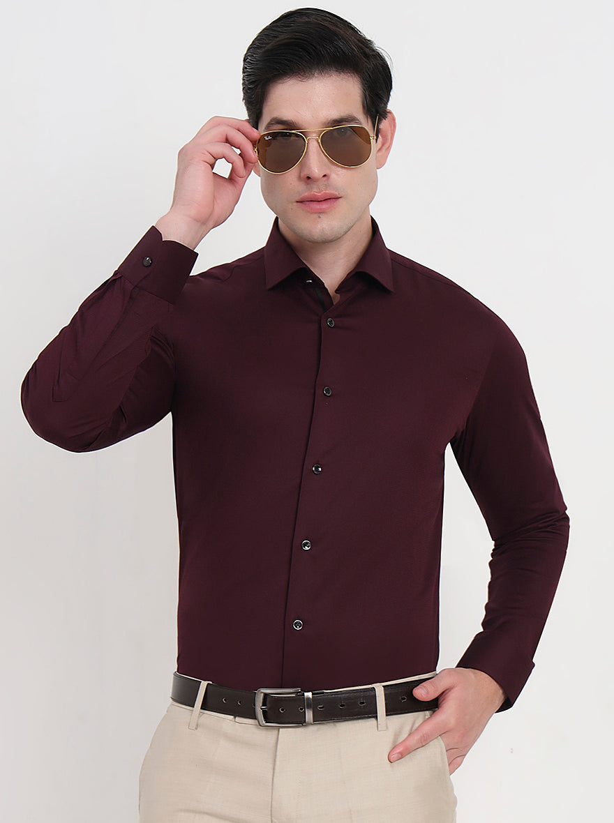 Maroon Solid Slim Fit Party Wear Shirt | Wyre
