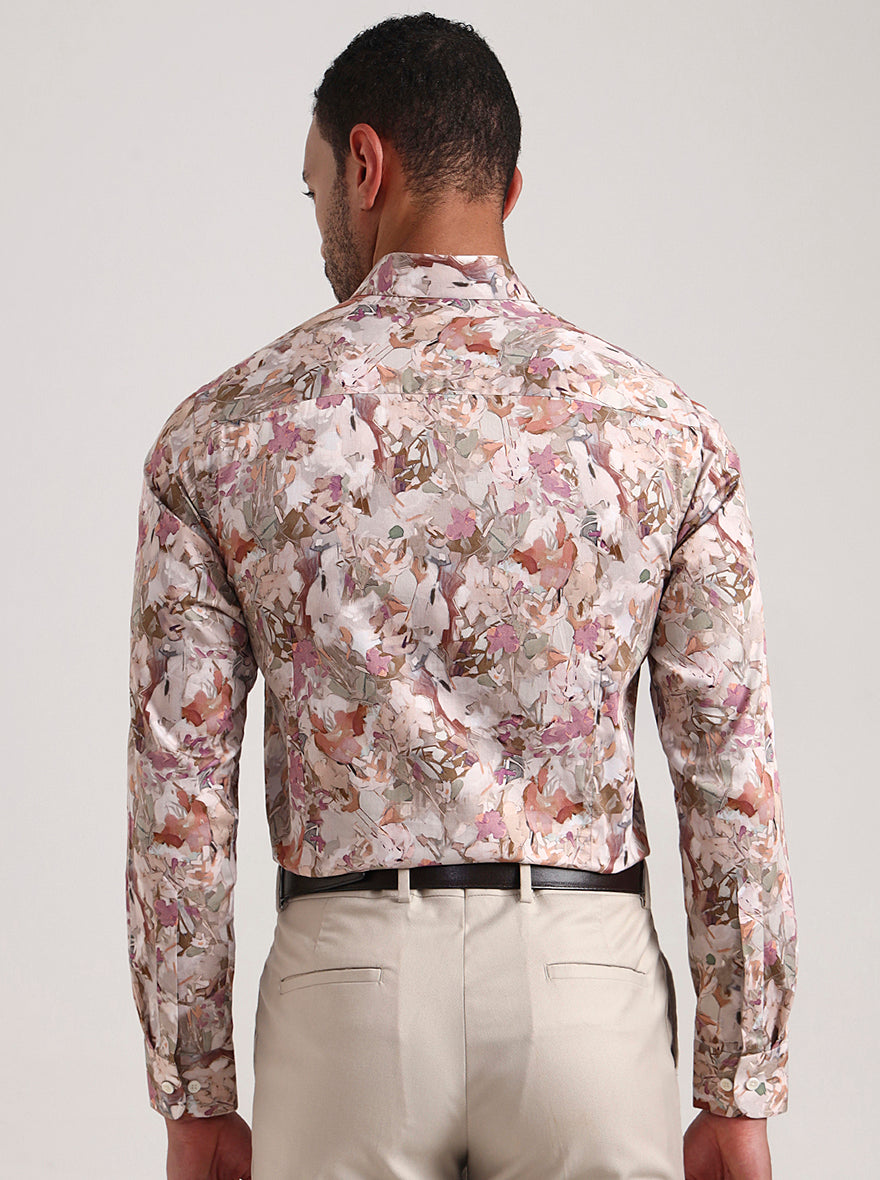 Beige Printed Slim Fit Party Wear Shirt | Wyre